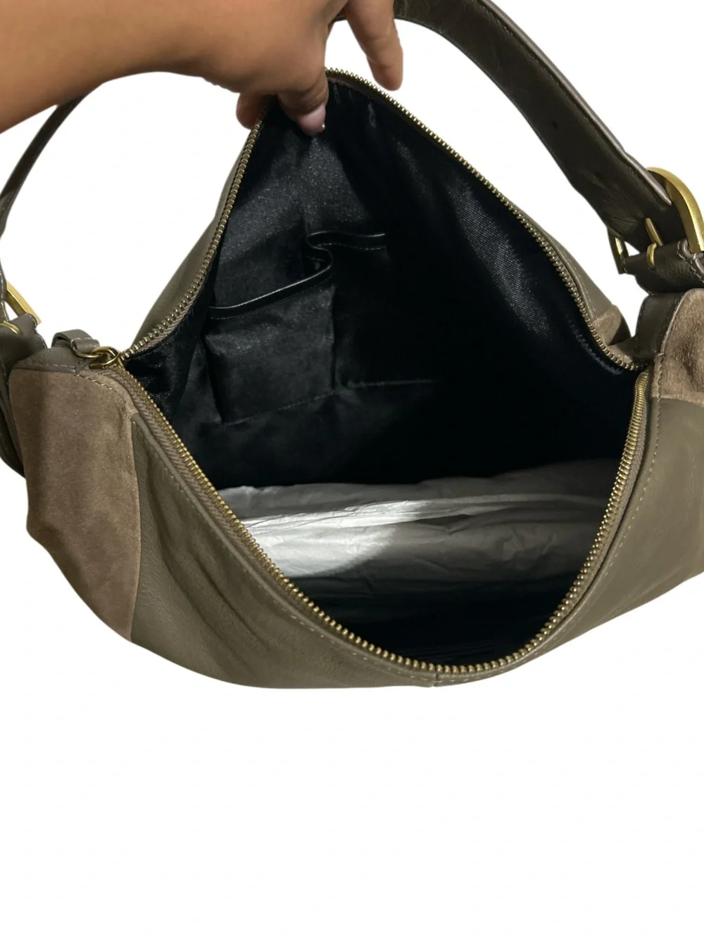 Vince Gamuto Pebble Leather/Suede Elize Hobo Morel
